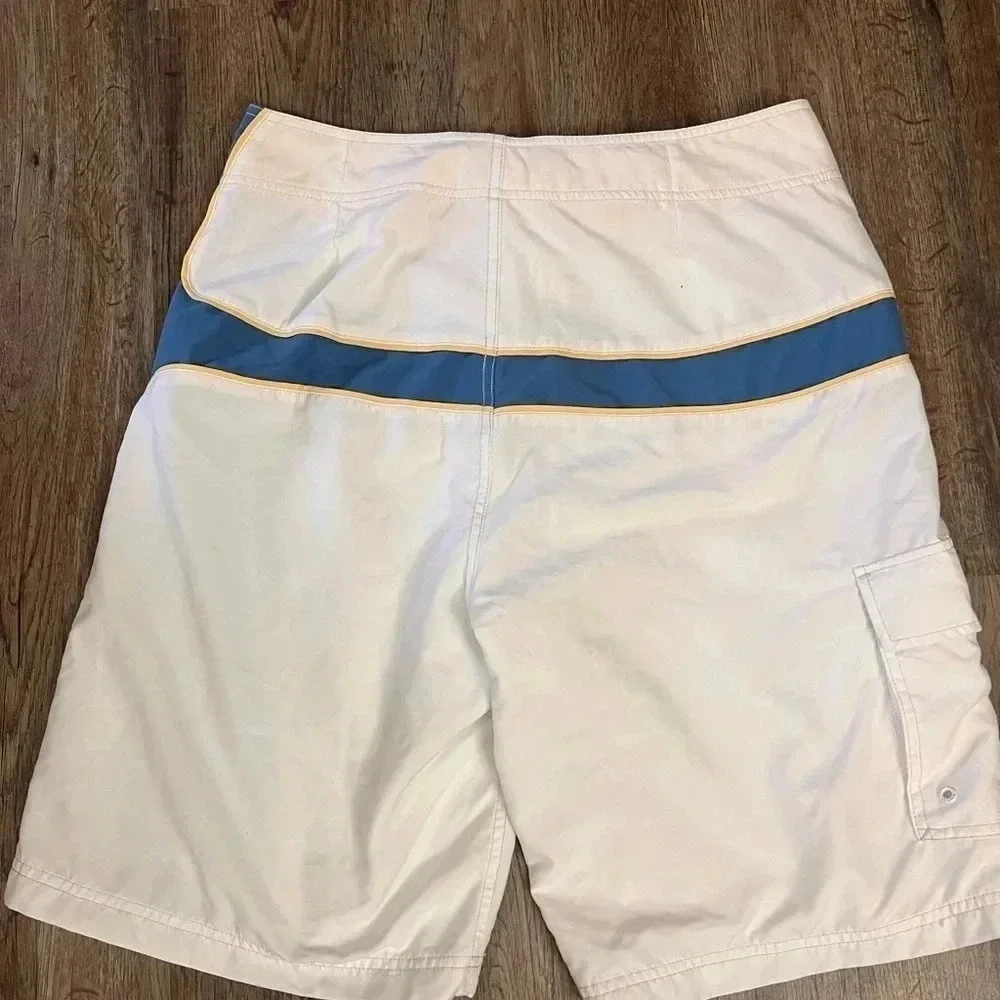 Nautica White Swim Trunks with Blue Palm Panel
